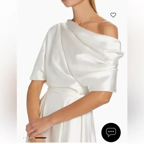 Amsale Draped Lustrous Satin One-Shoulder Midi-Dress In Color Ivory Size 6